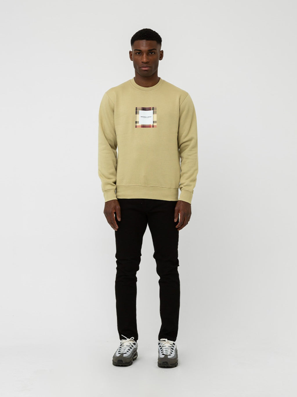 Mens Sandstone Carter Check Box Crew Neck Sweatshirt