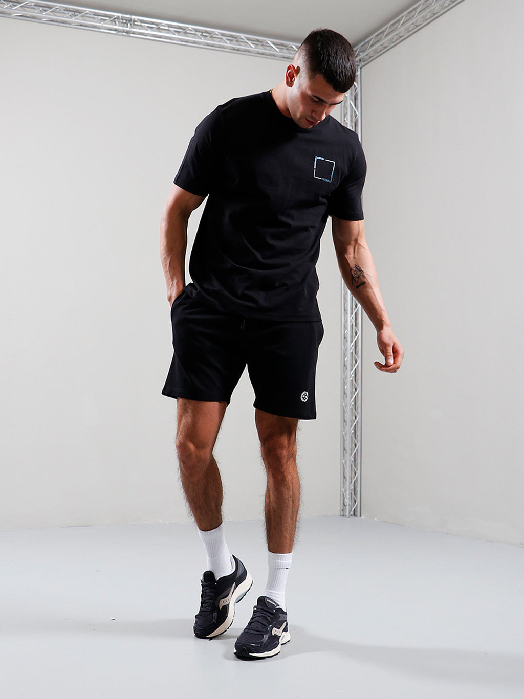 Mens Black Delta Print Logo Short