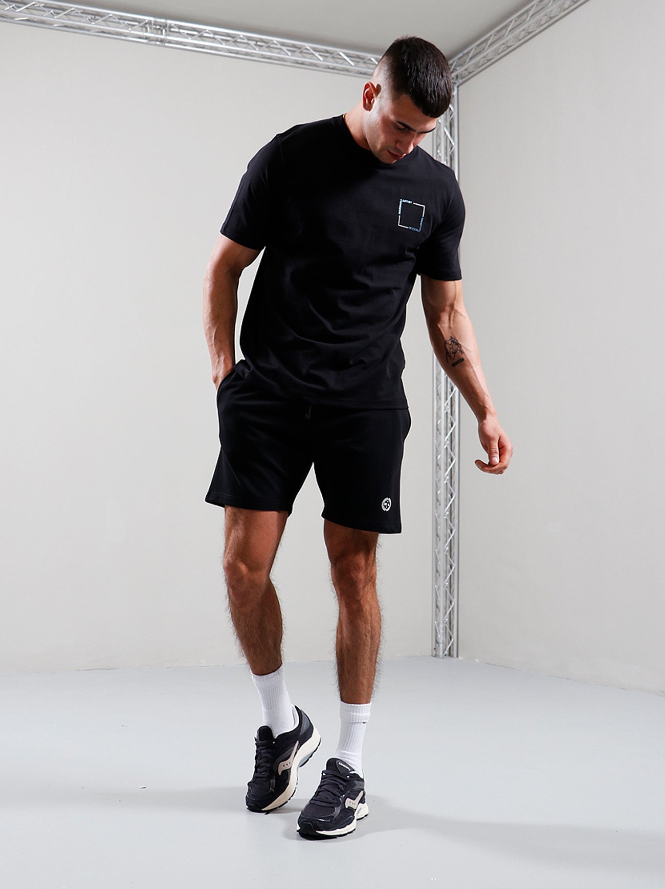 Mens Black Delta Print Logo Short
