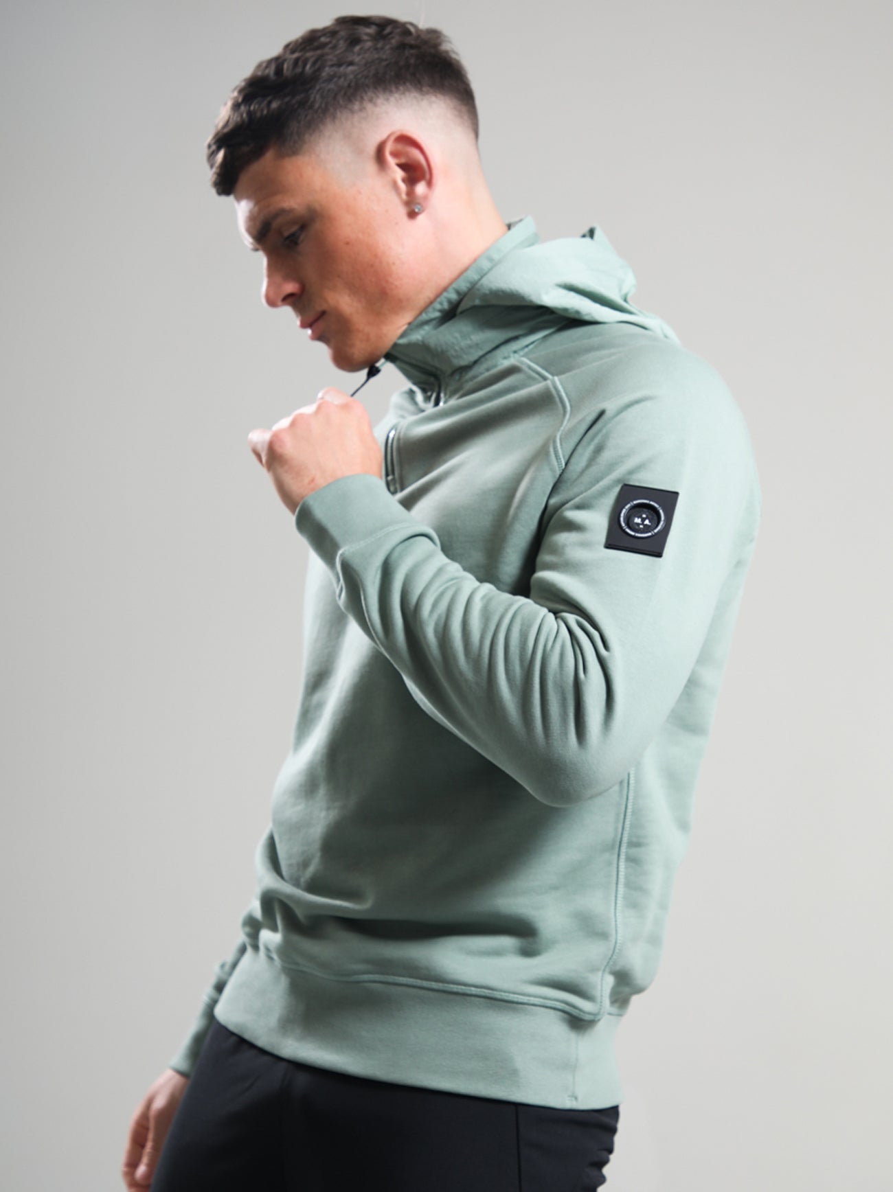 Mens Sage Stanford Quarter Zip Hoodie