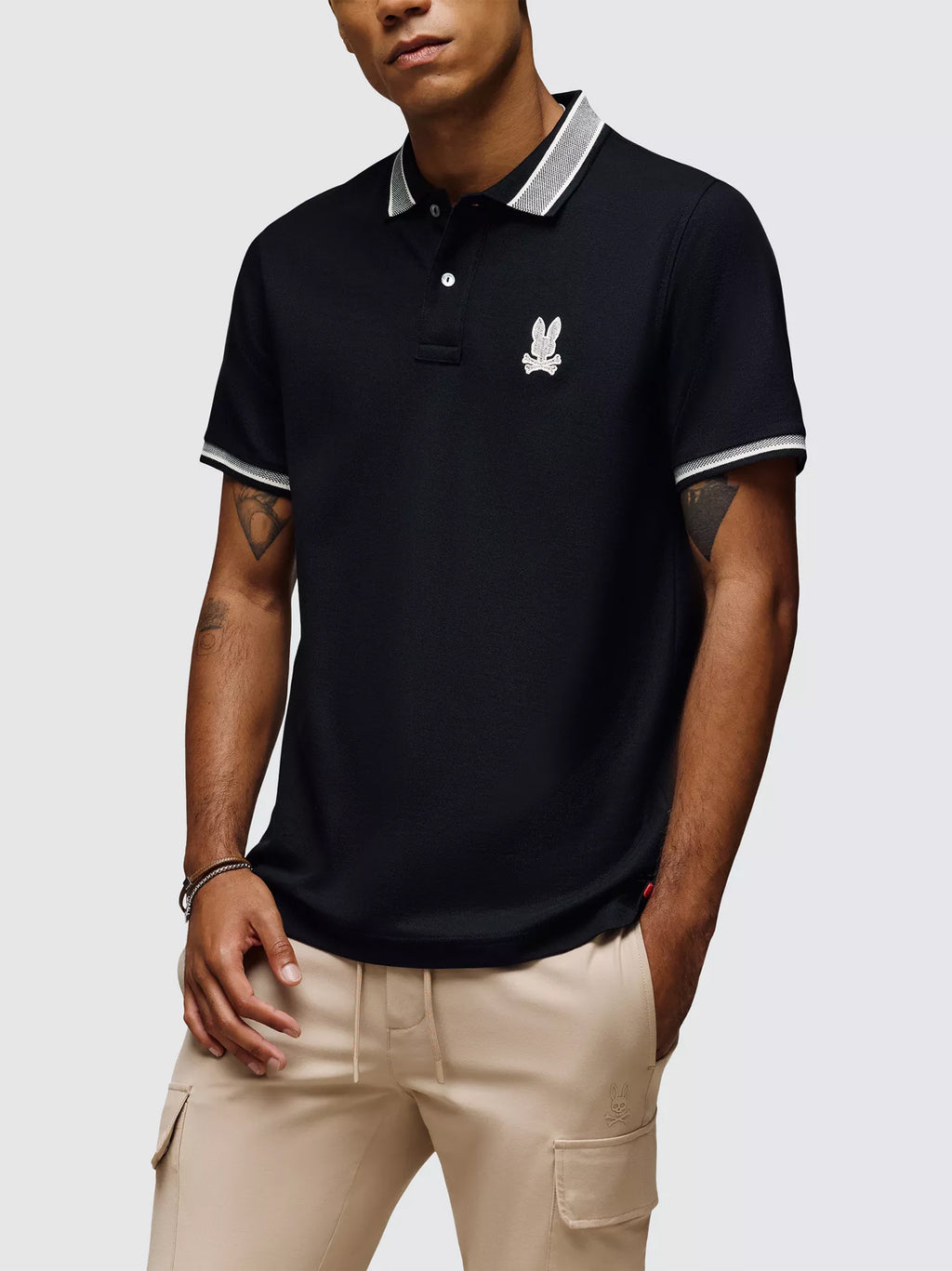 Mens Black Harlow Pique Polo Shirt