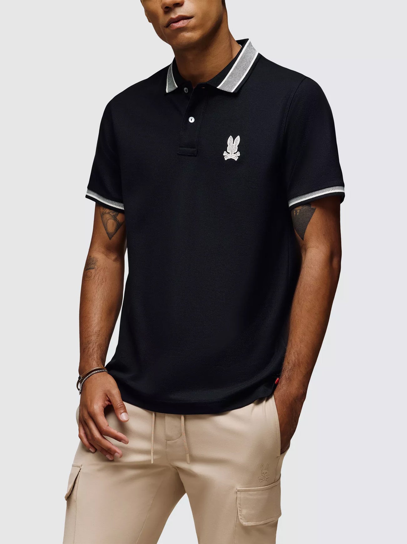 Mens Black Harlow Pique Polo Shirt