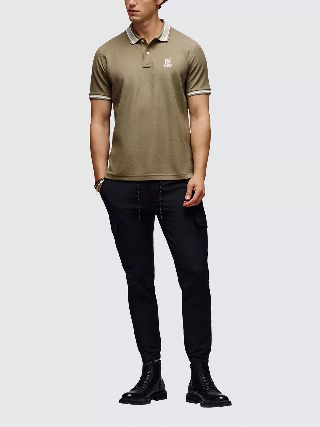 Mens Dusky Green Harlow Pique Polo Shirt