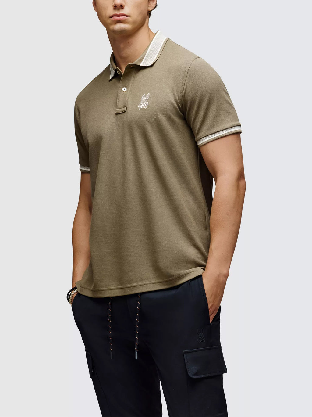 Mens Dusky Green Harlow Pique Polo Shirt