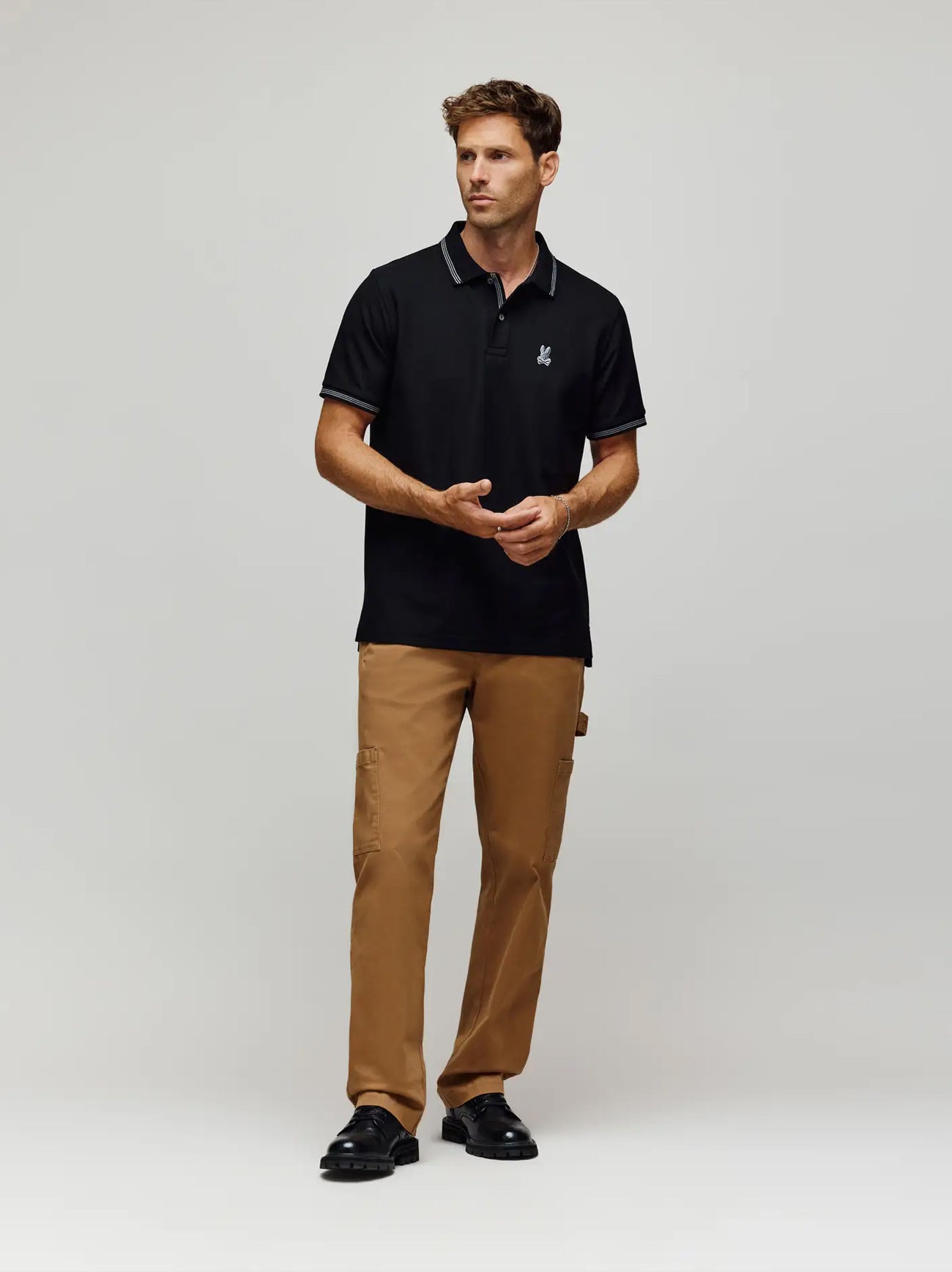 Mens Black Hart Pique Polo Shirt