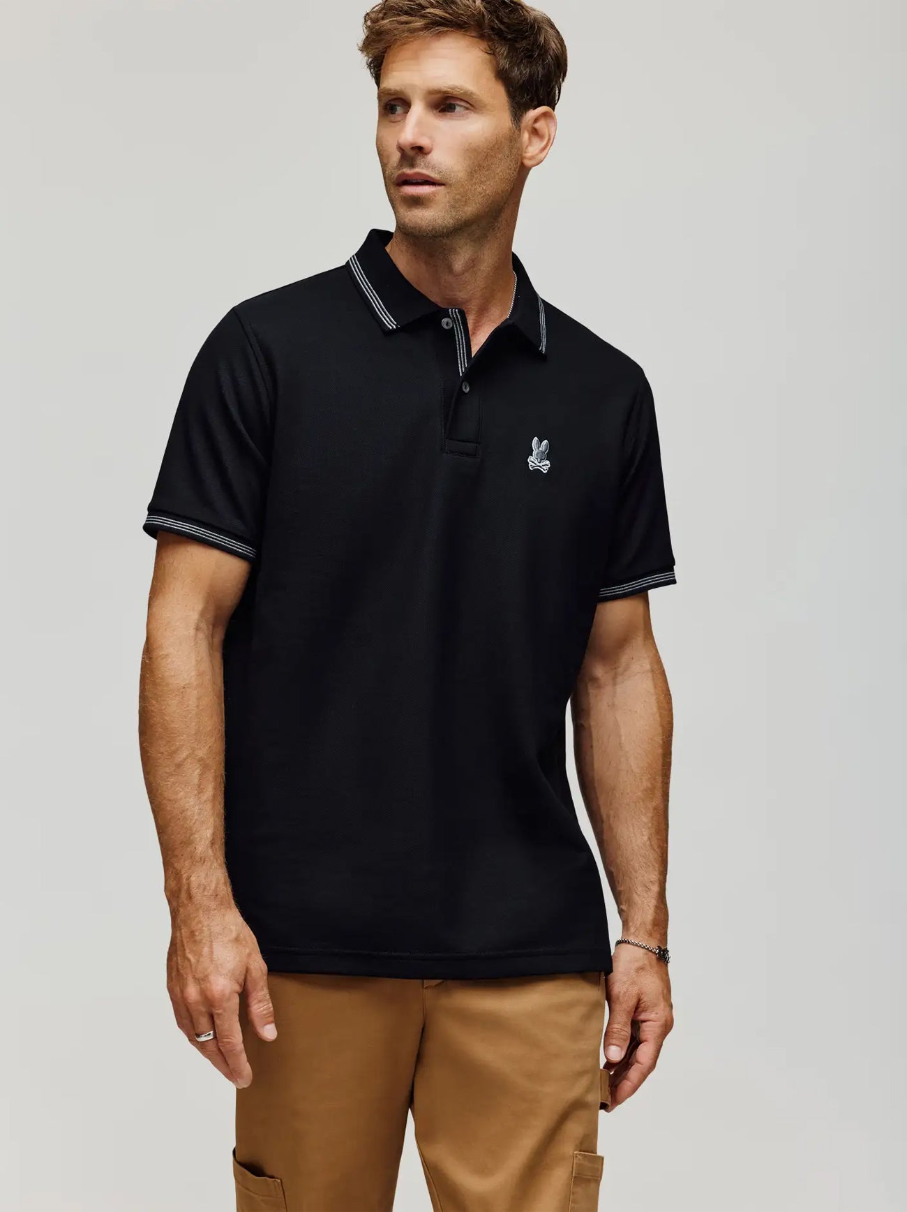 Mens Black Hart Pique Polo Shirt