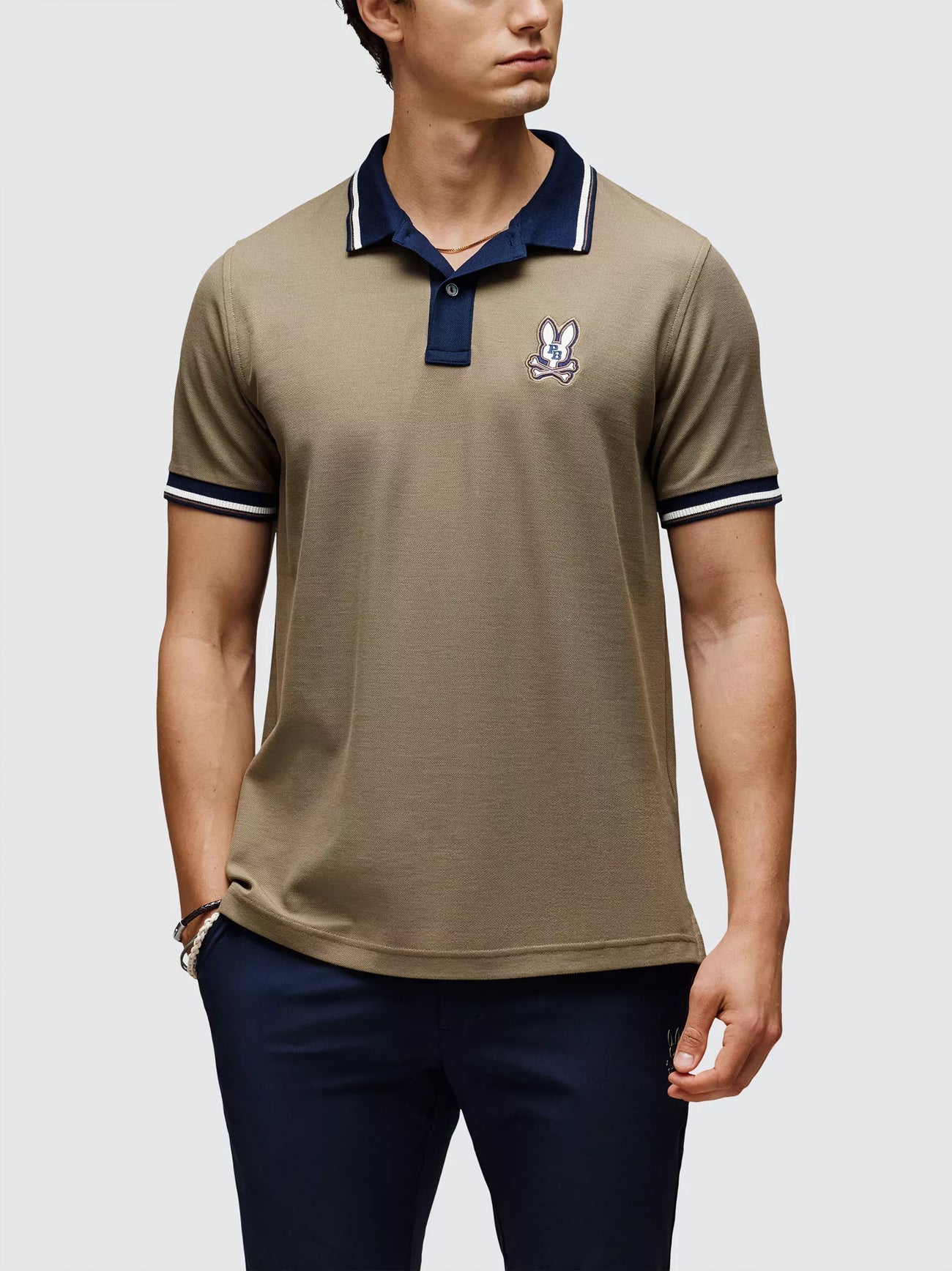 Mens Dusky Green Wade Pique Polo Shirt