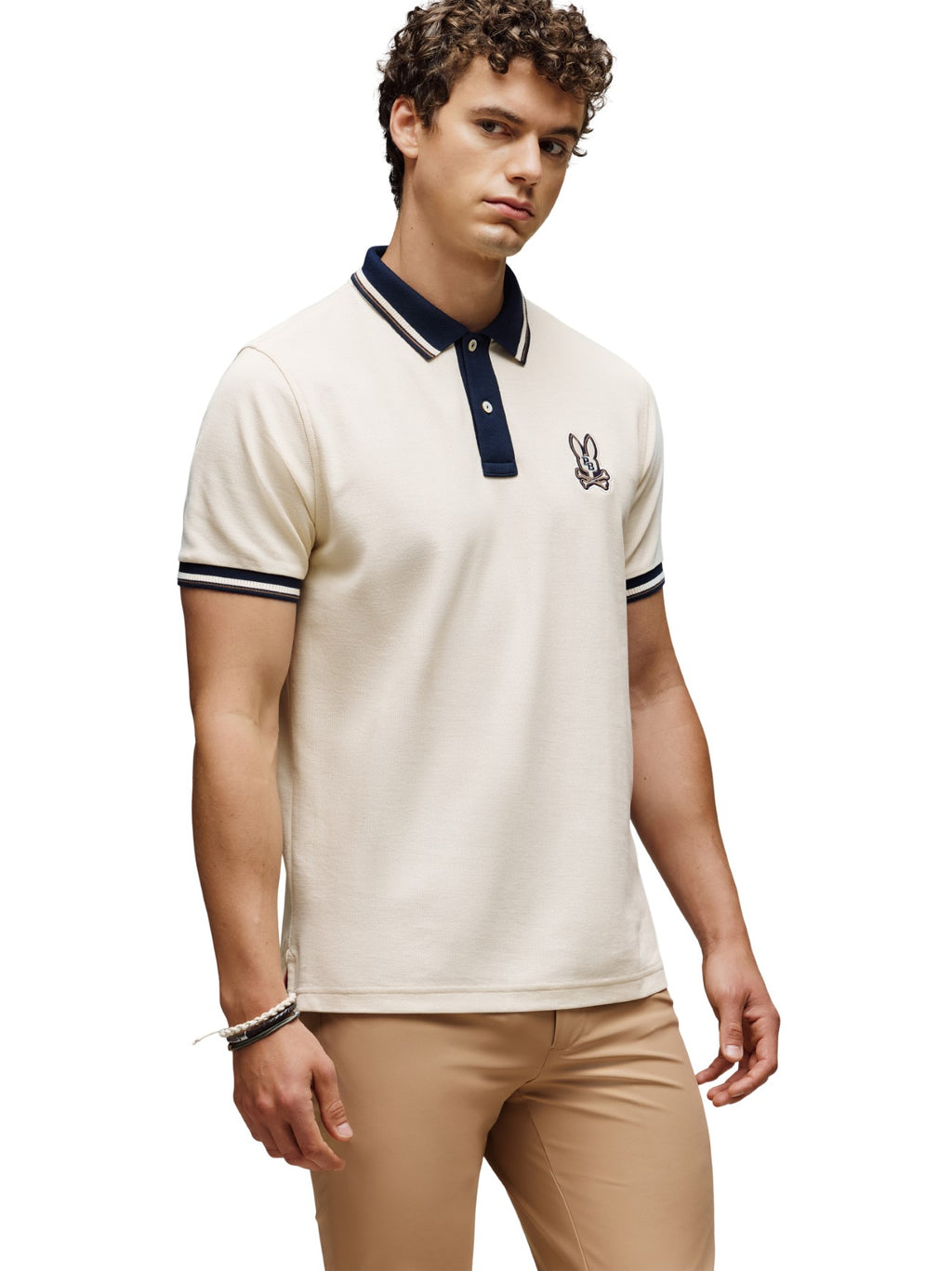 Mens White Cap Grey Wade Pique Polo Shirt