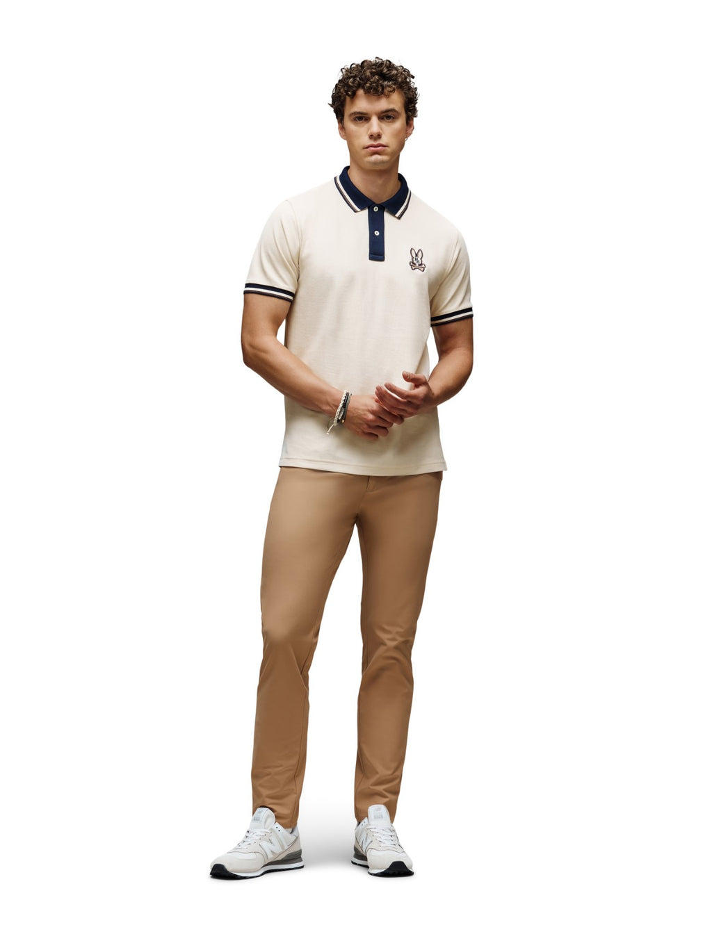 Mens White Cap Grey Wade Pique Polo Shirt