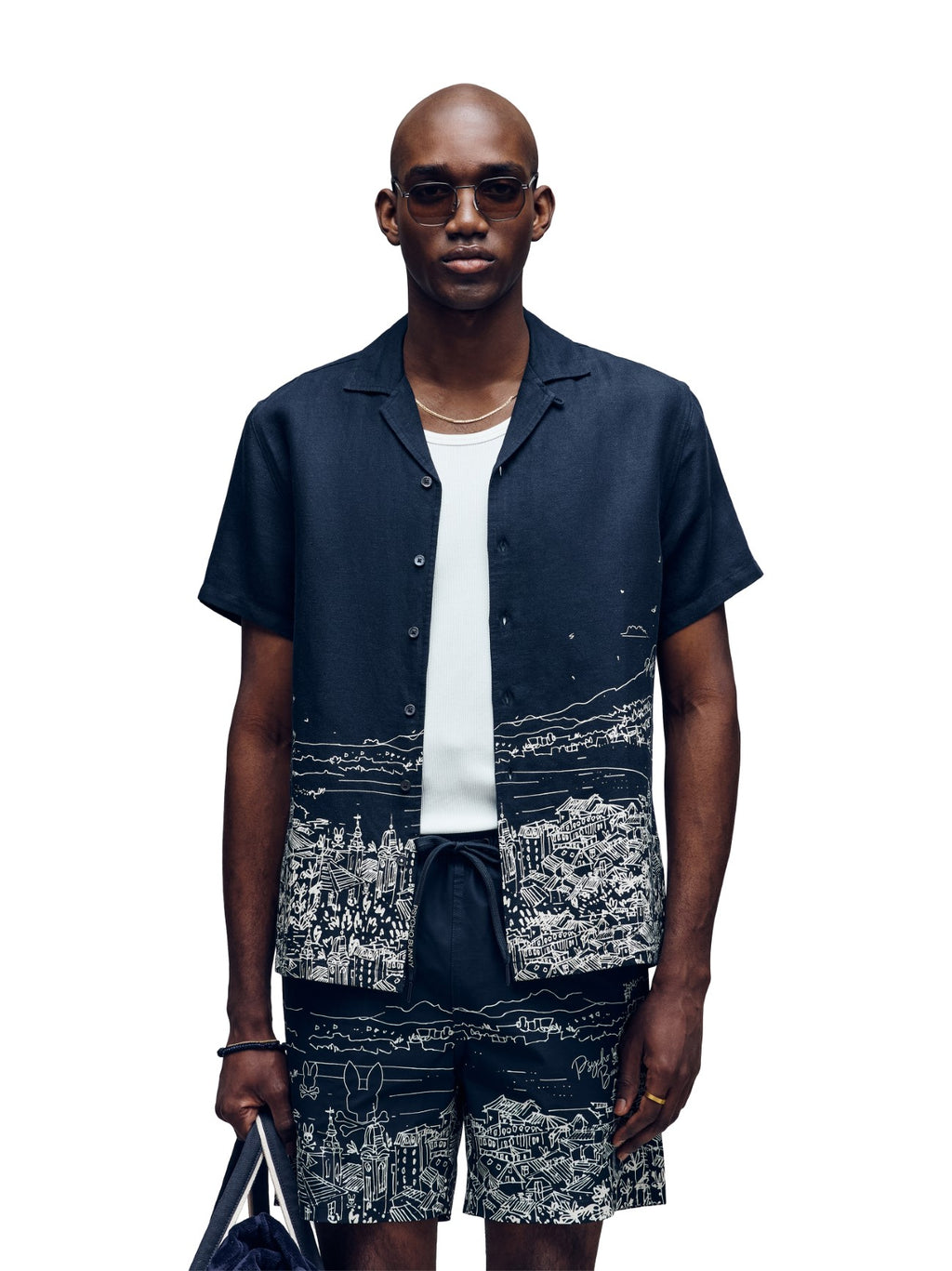 Mens Navy Naxos Linen Blend Shirt