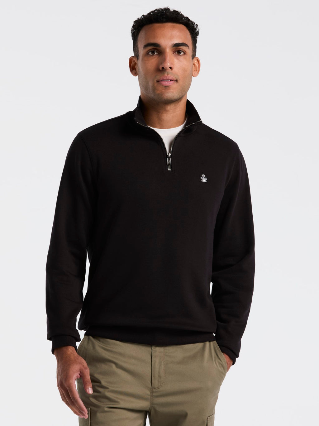Mens True Black Organic Fleece Quarter Zip Sweatshirt