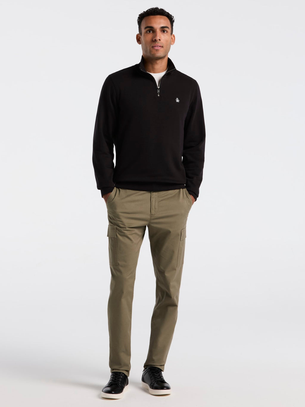 Mens True Black Organic Fleece Quarter Zip Sweatshirt