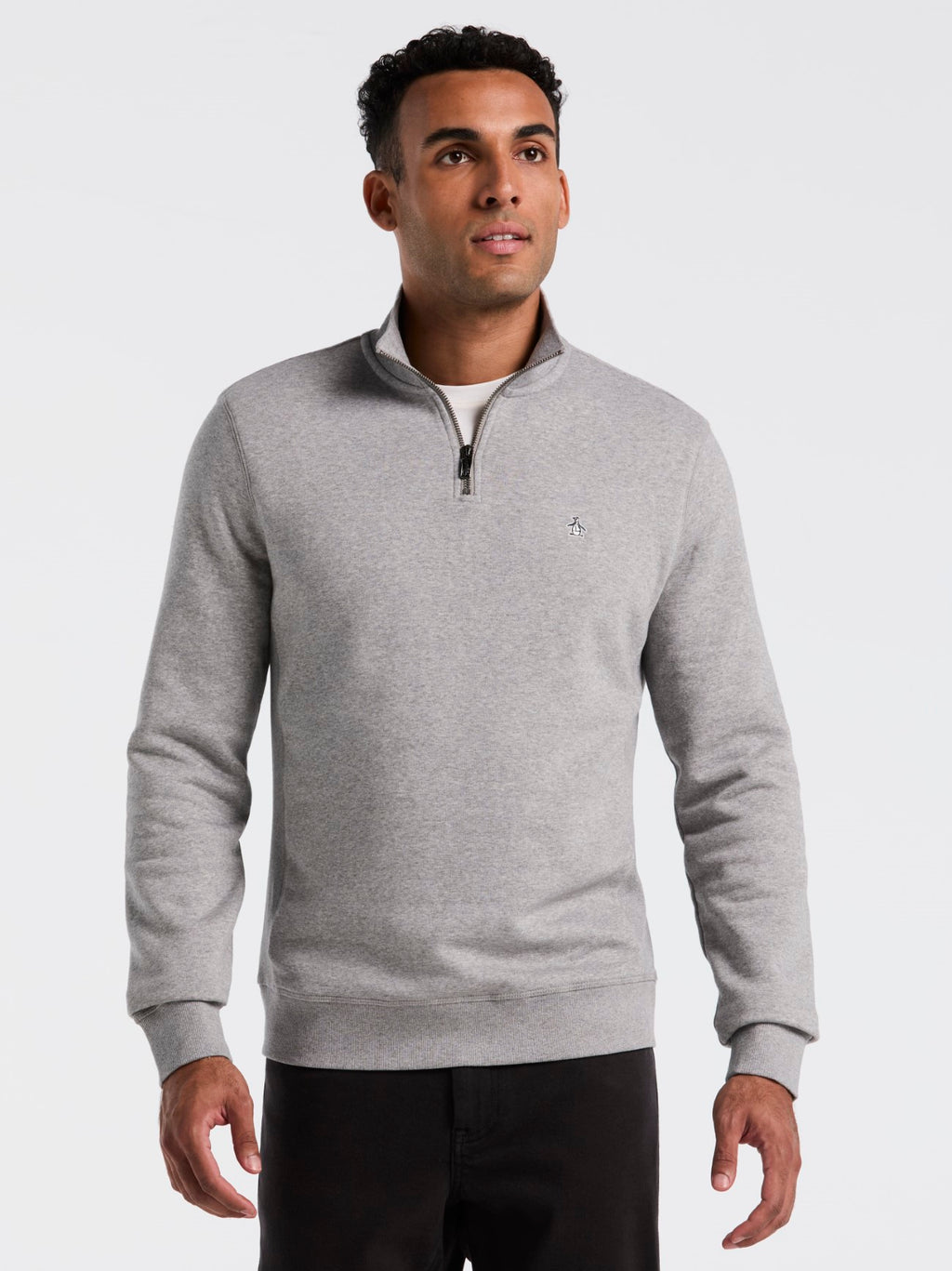Mens Rain Heather Organic Fleece Quarter Zip Sweatshirt