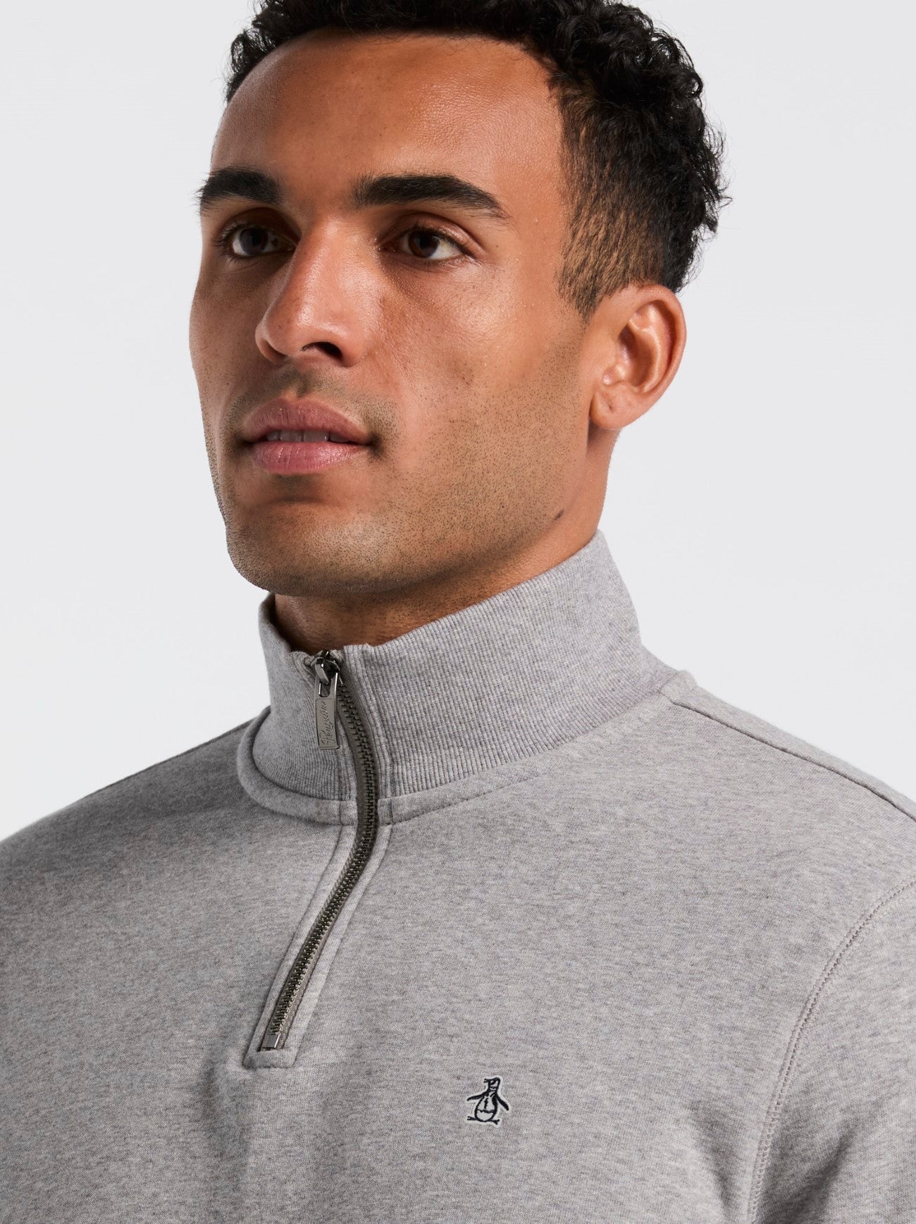 Mens Rain Heather Organic Fleece Quarter Zip Sweatshirt