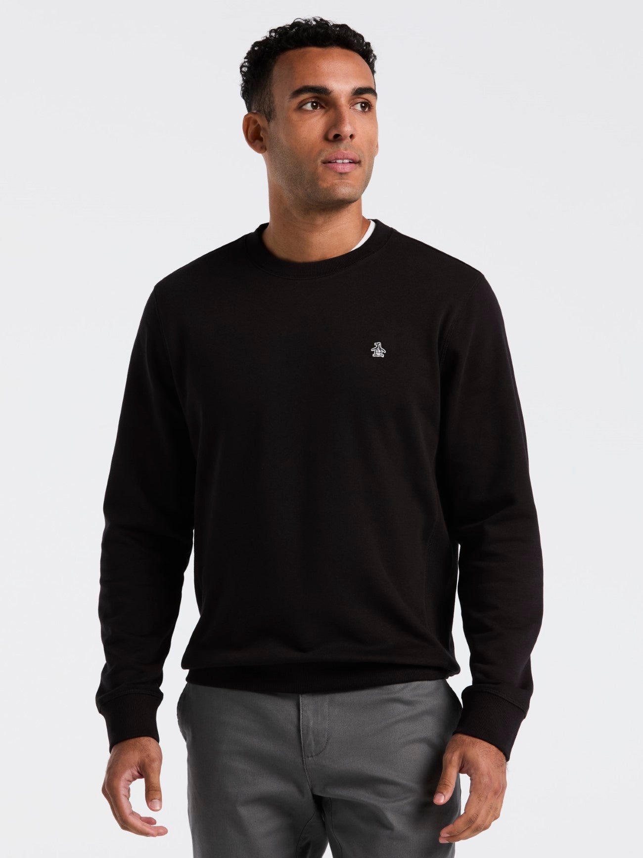 Mens True Black Organic Fleece Crew Neck Sweatshirt
