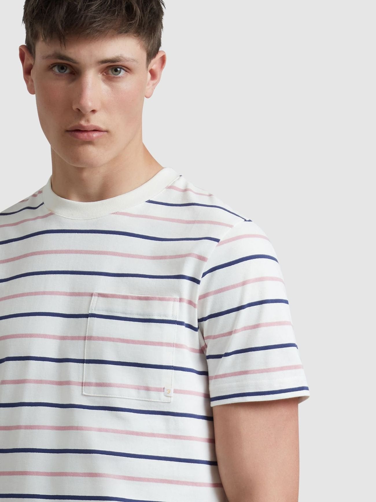 Mens Ecru Stacy Stripe Pocket T-Shirt