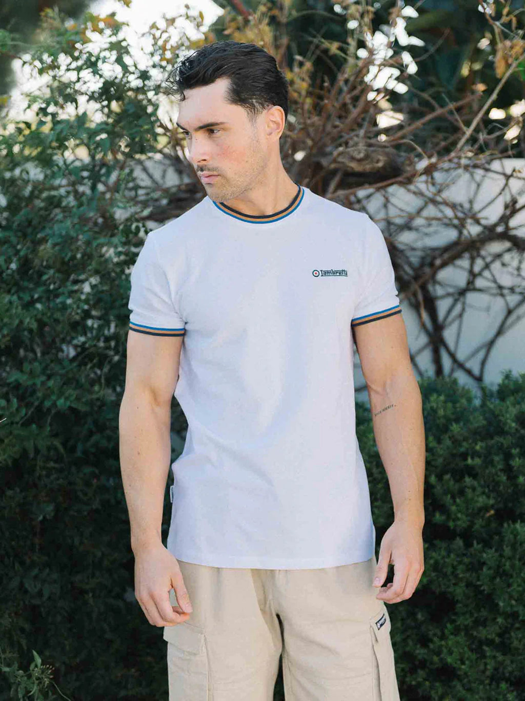 Mens White Navy Tobacco Royal Triple Tipped Pique T-Shirt