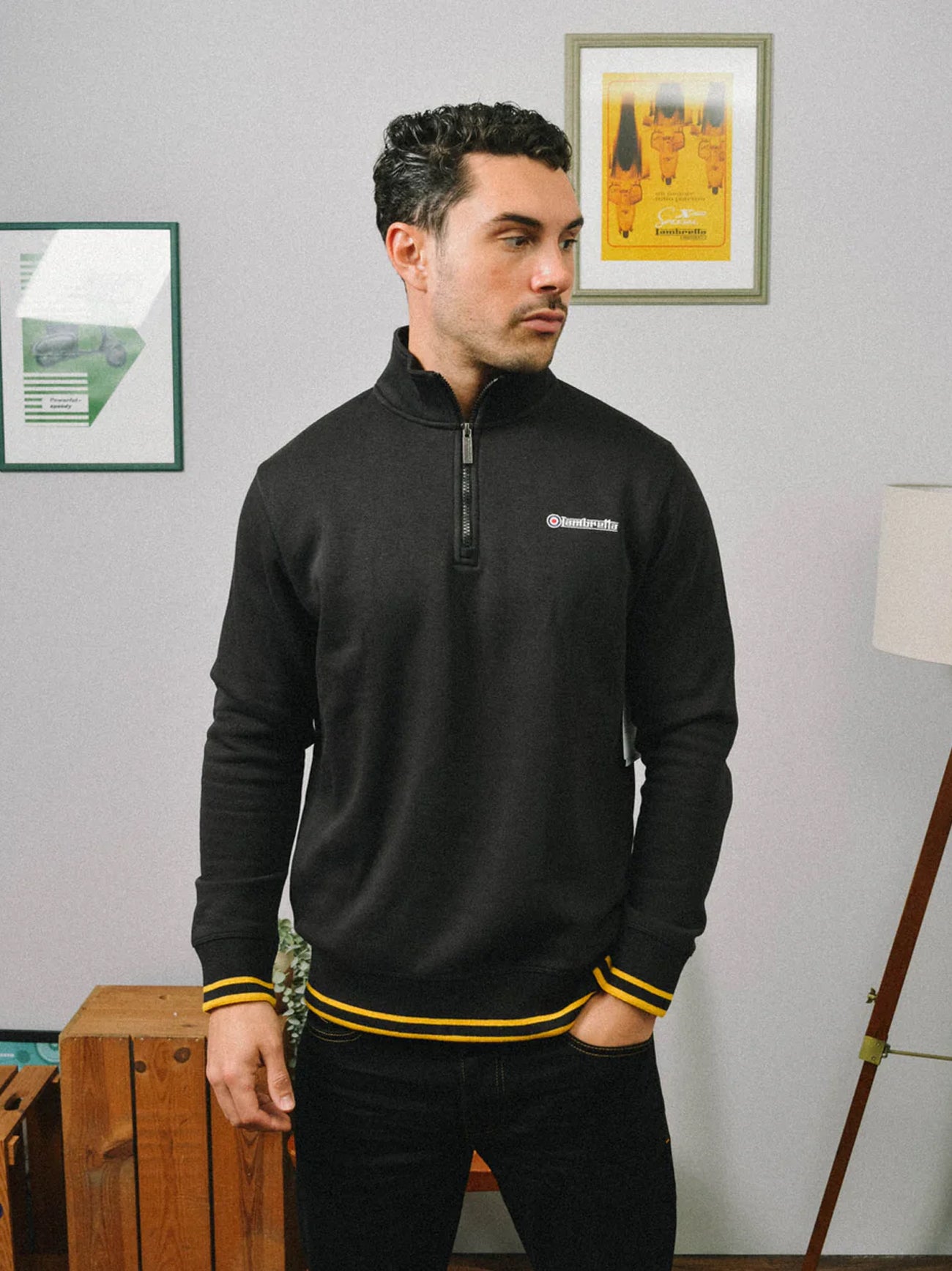 Mens Black Gold Tipped Quarter Zip Sweatshirt