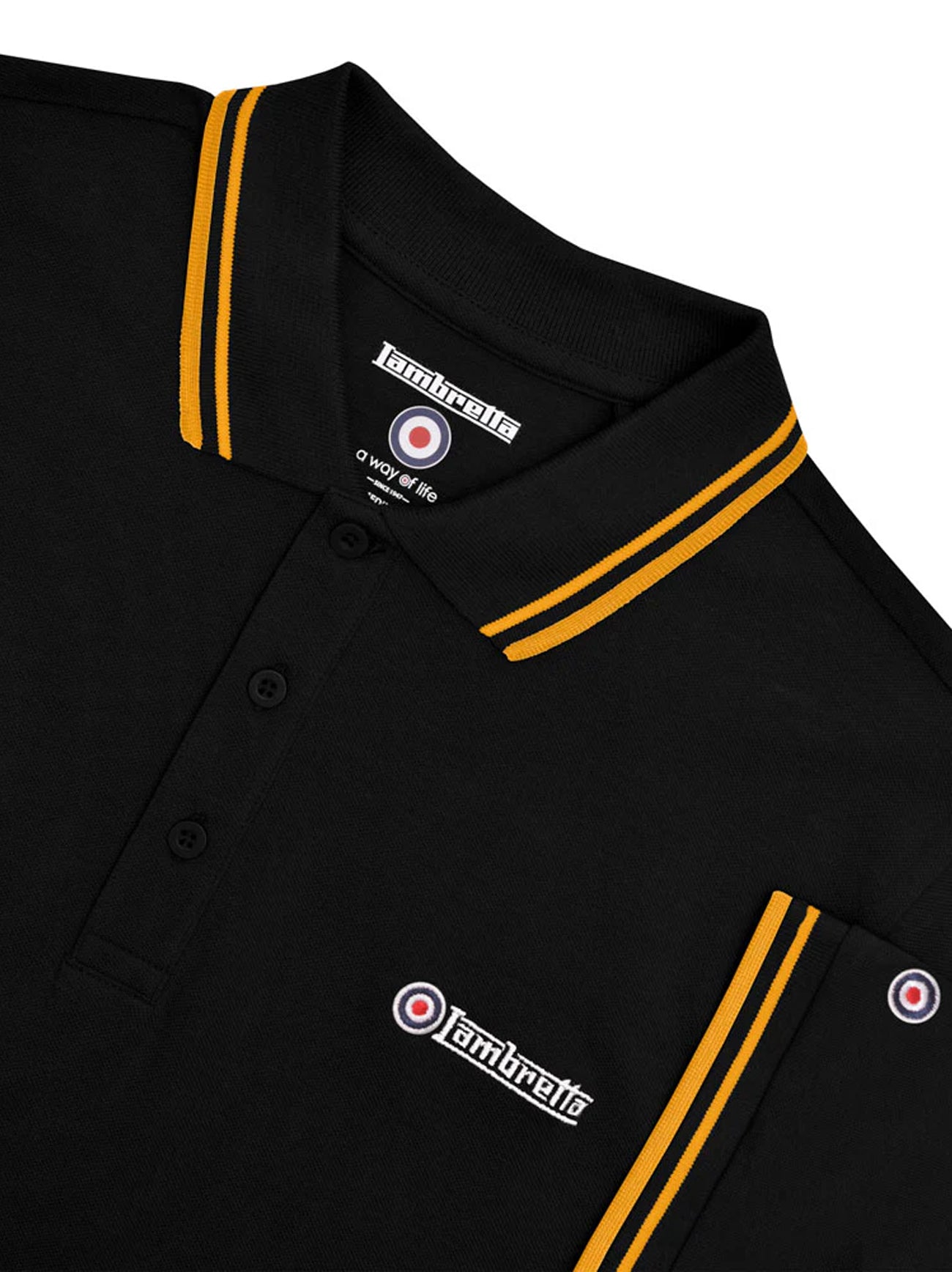 Mens Black Gold Twin Tipped Polo Shirt