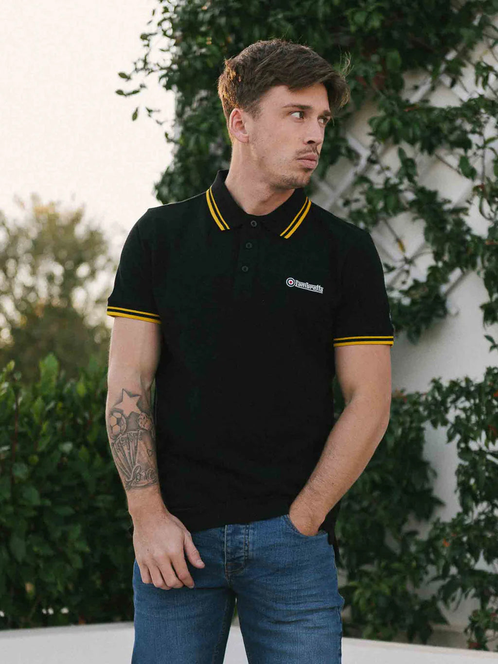 Mens Black Gold Twin Tipped Polo Shirt