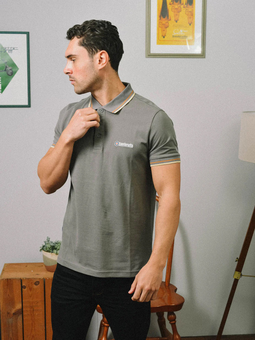 Mens Granite Tobacco Cream Twin Tipped Polo Shirt