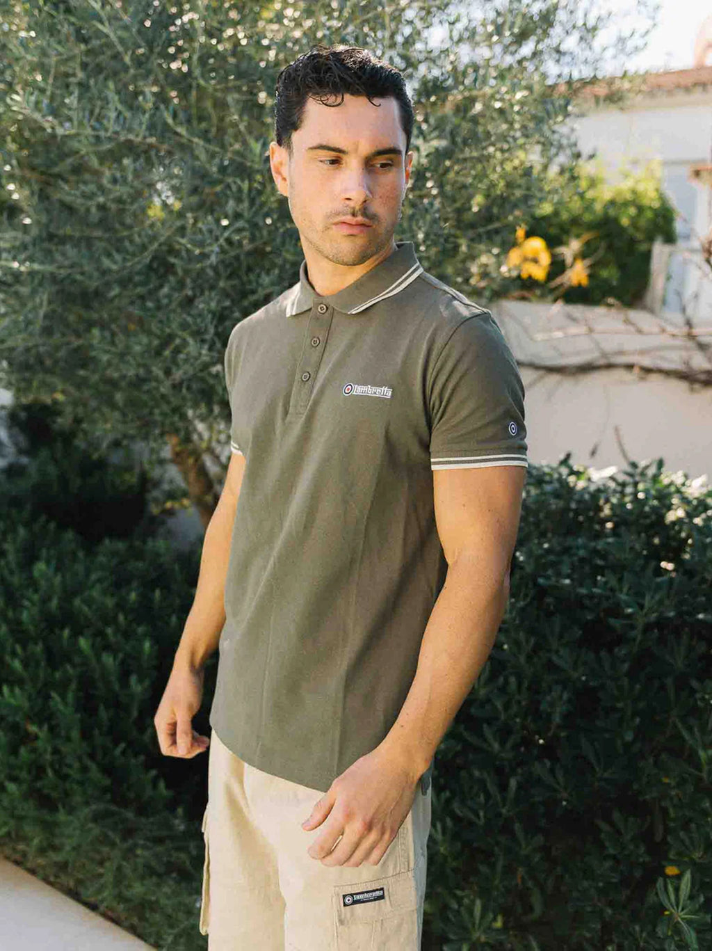 Mens Khaki Oatmeal Twin Tipped Polo Shirt