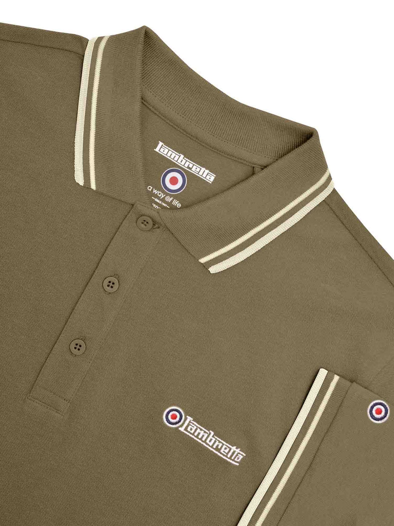 Mens Khaki Oatmeal Twin Tipped Polo Shirt