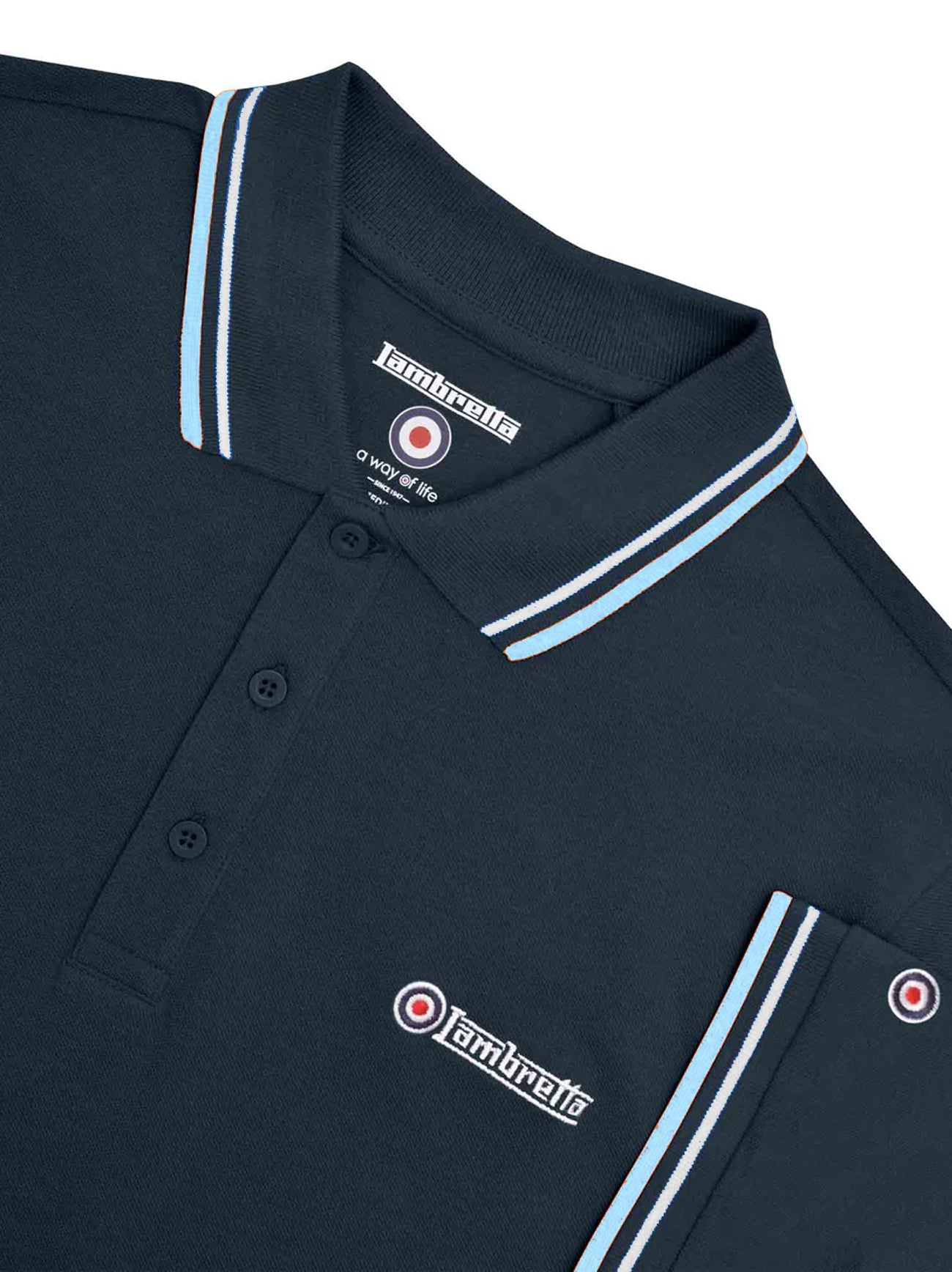 Mens Navy White Sky Twin Tipped Polo Shirt