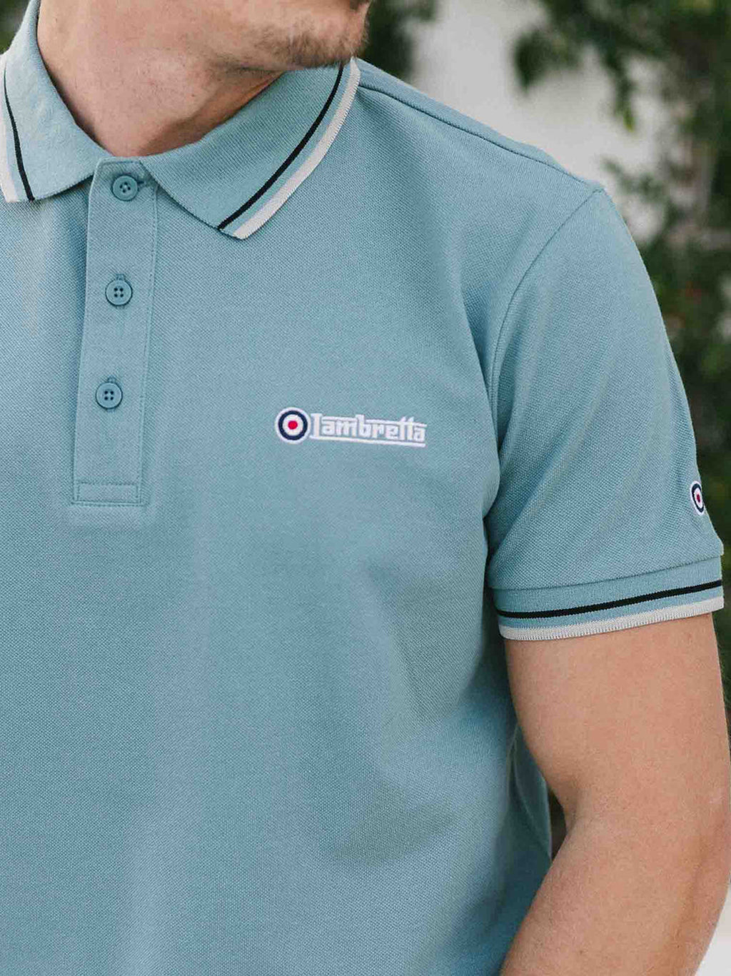 Mens Smoke Blue Black Grey Twin Tipped Polo Shirt