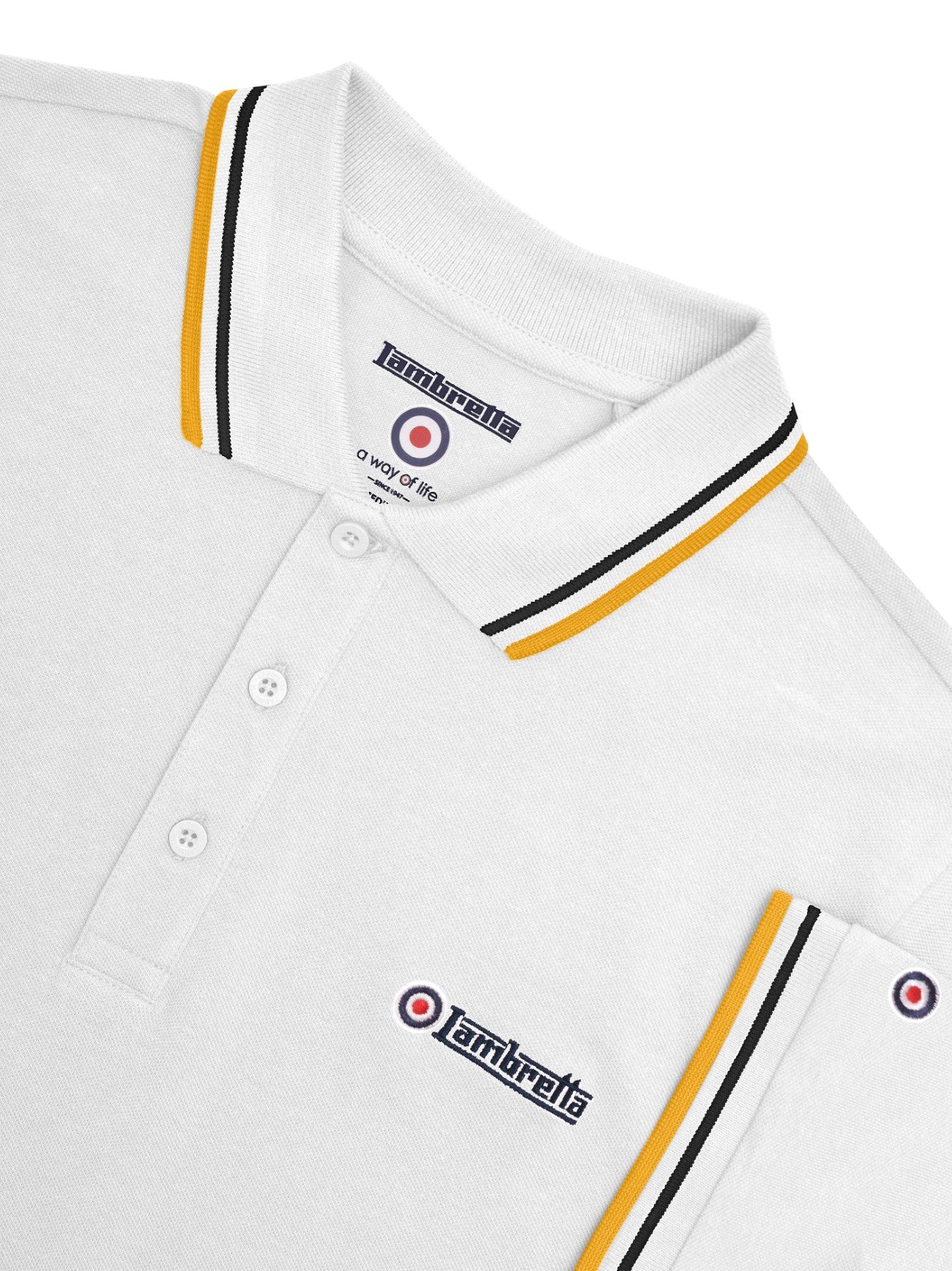 Mens White Black Gold Twin Tipped Polo Shirt