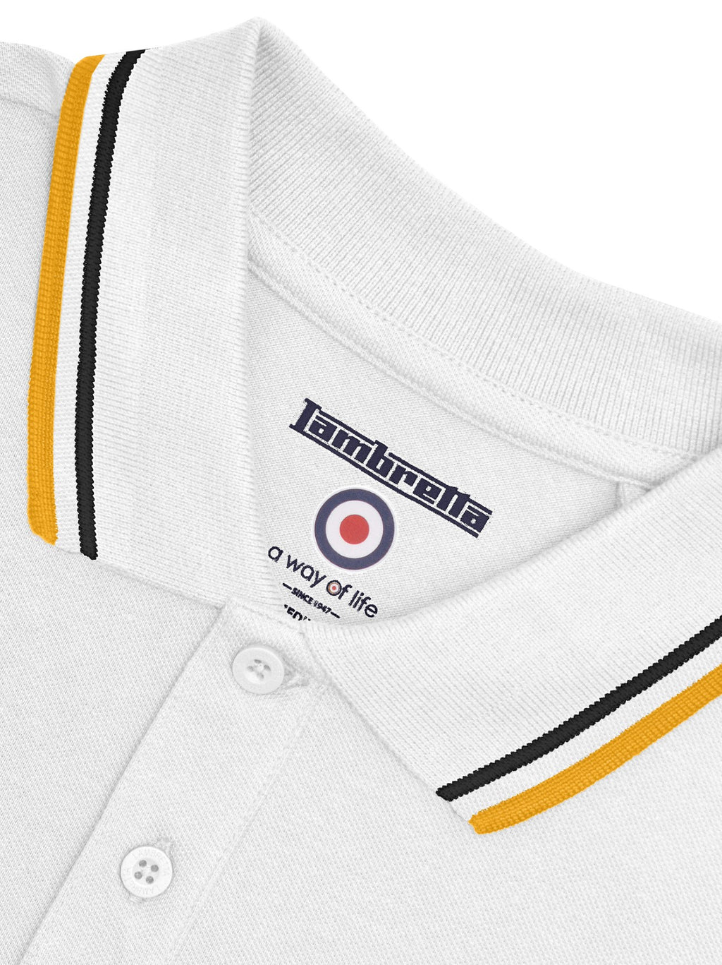 Mens White Black Gold Twin Tipped Polo Shirt