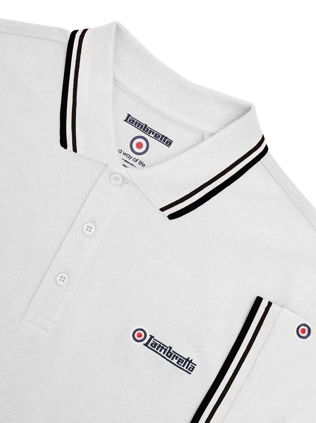 Mens White Black Twin Tipped Polo Shirt