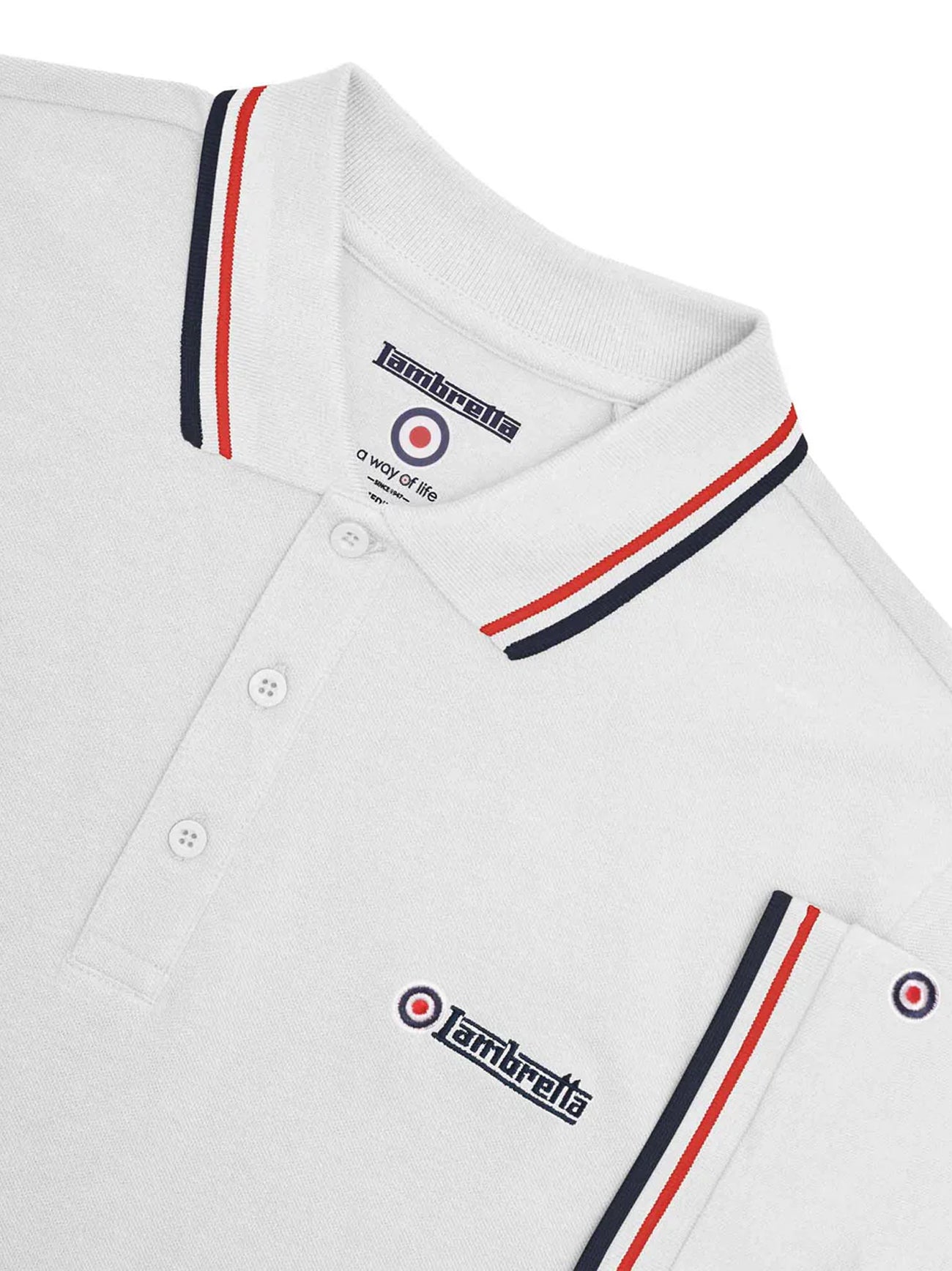 Mens White Red Navy Twin Tipped Polo Shirt