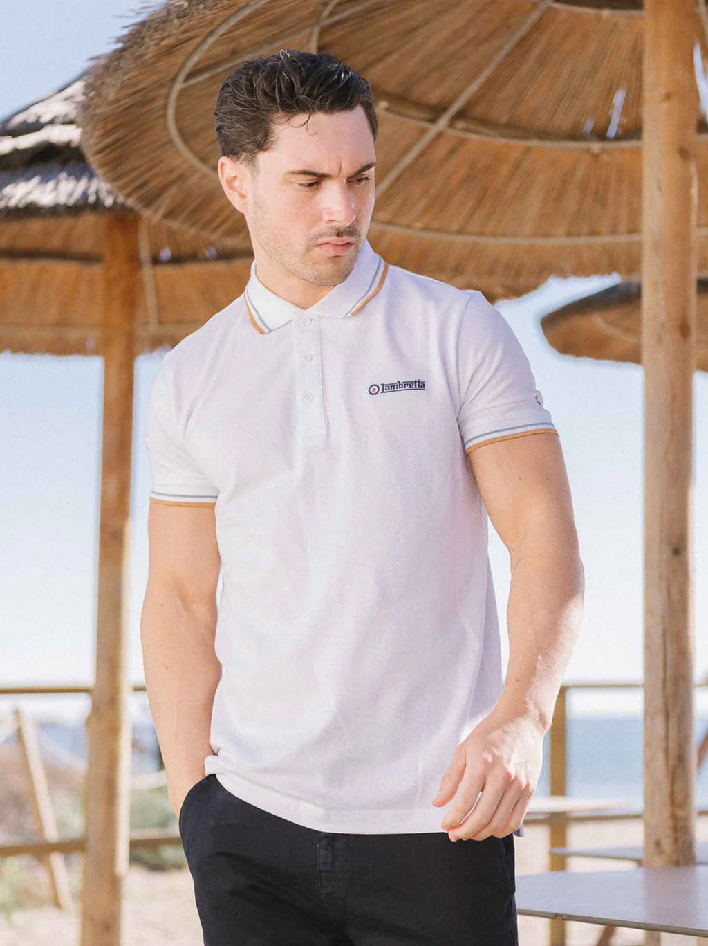 Mens White Sky Tobacco Twin Tipped Polo Shirt