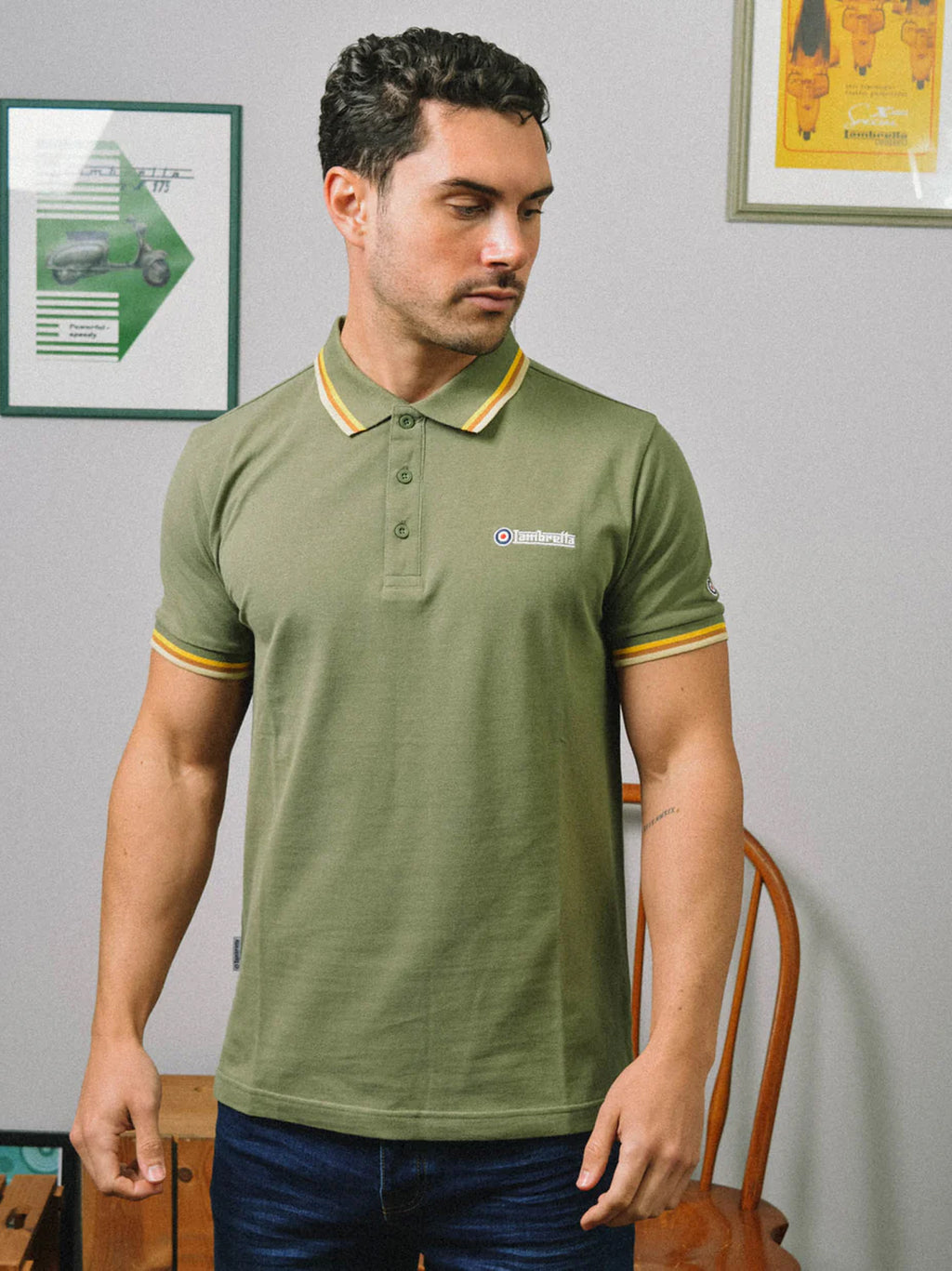 Mens Khaki Triple Tipped Polo Shirt