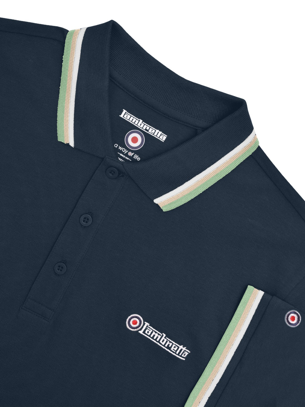 Mens Navy White Stone Basil Triple Tipped Polo Shirt