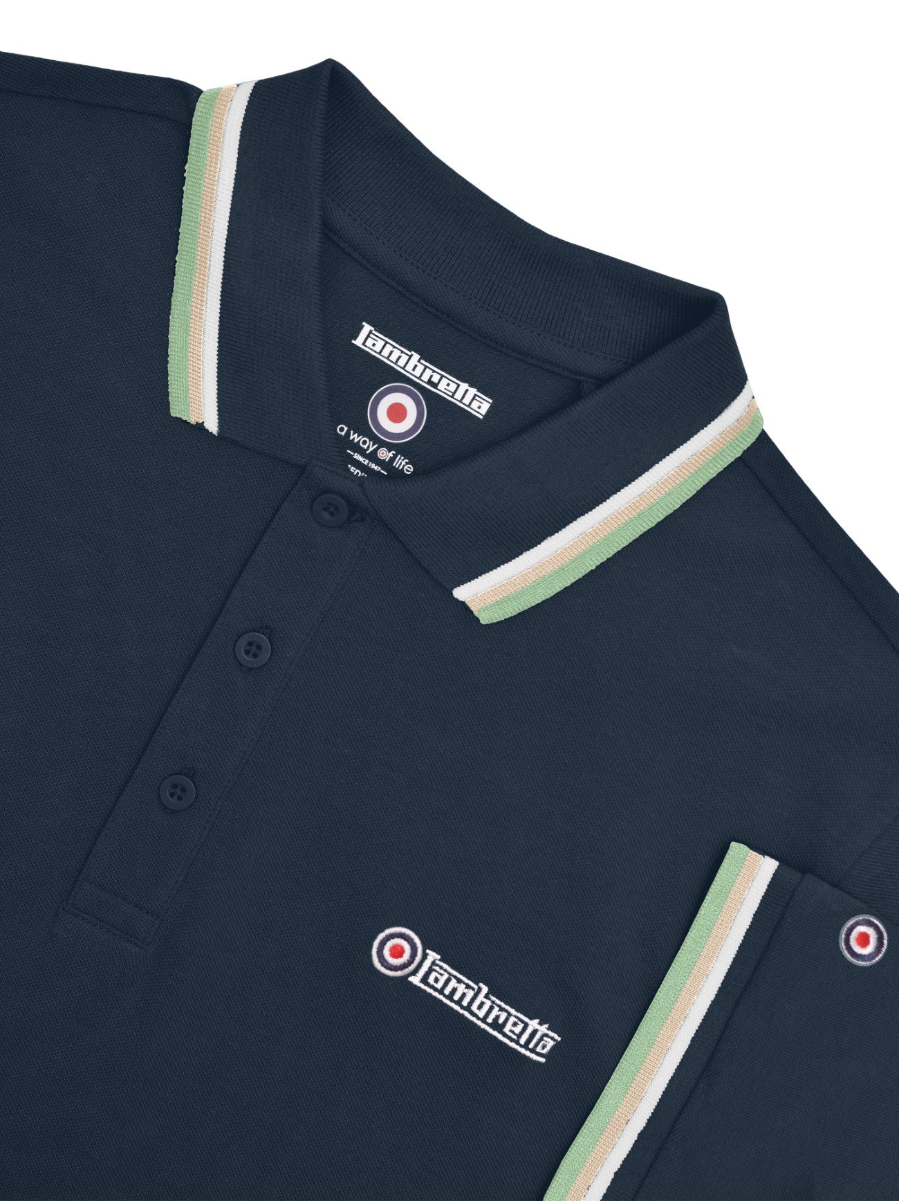 Mens Navy White Stone Basil Triple Tipped Polo Shirt