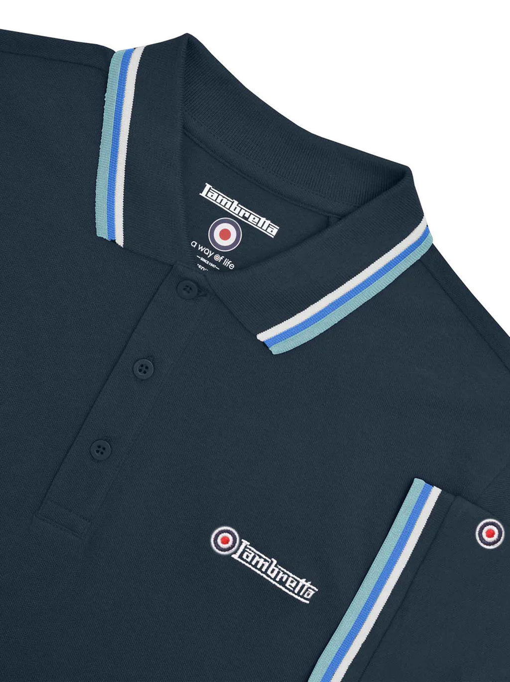 Mens Navy White Triple Tipped Polo Shirt