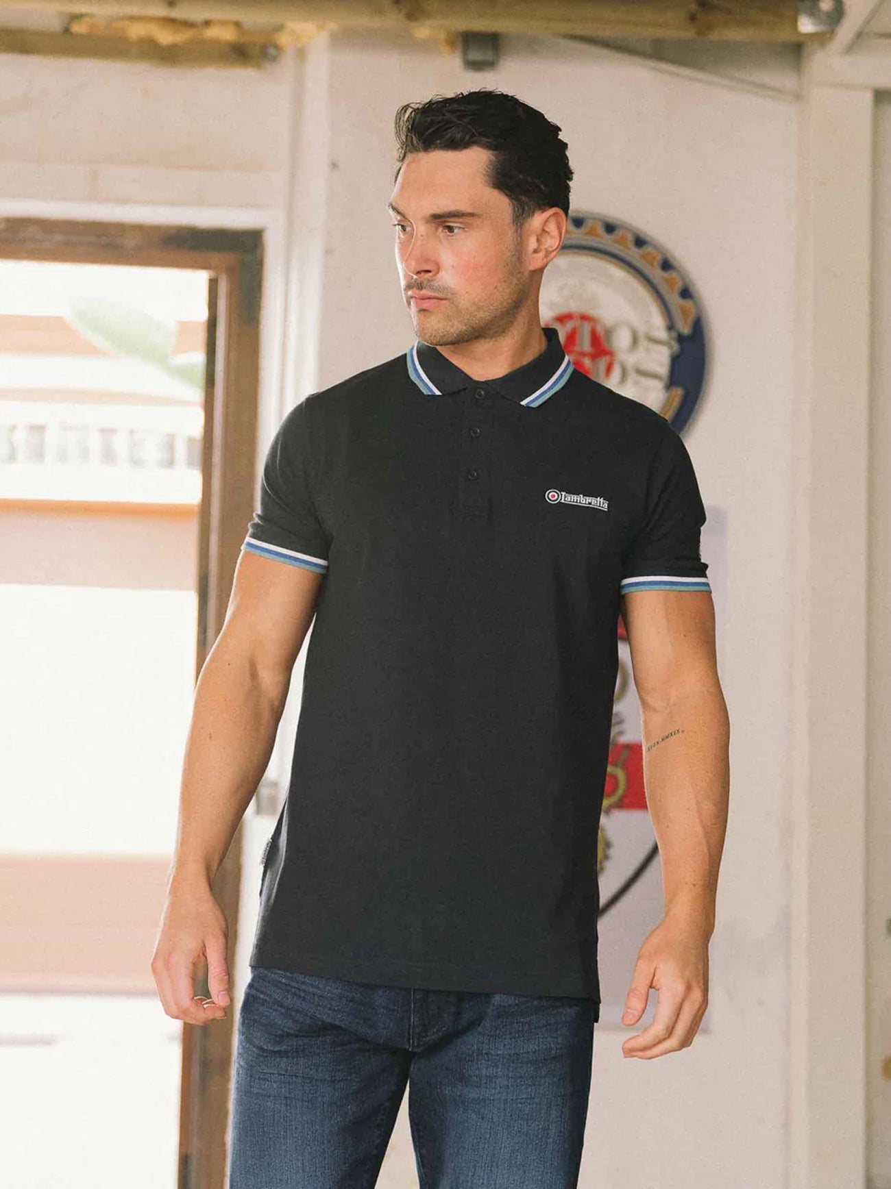 Mens Navy White Triple Tipped Polo Shirt