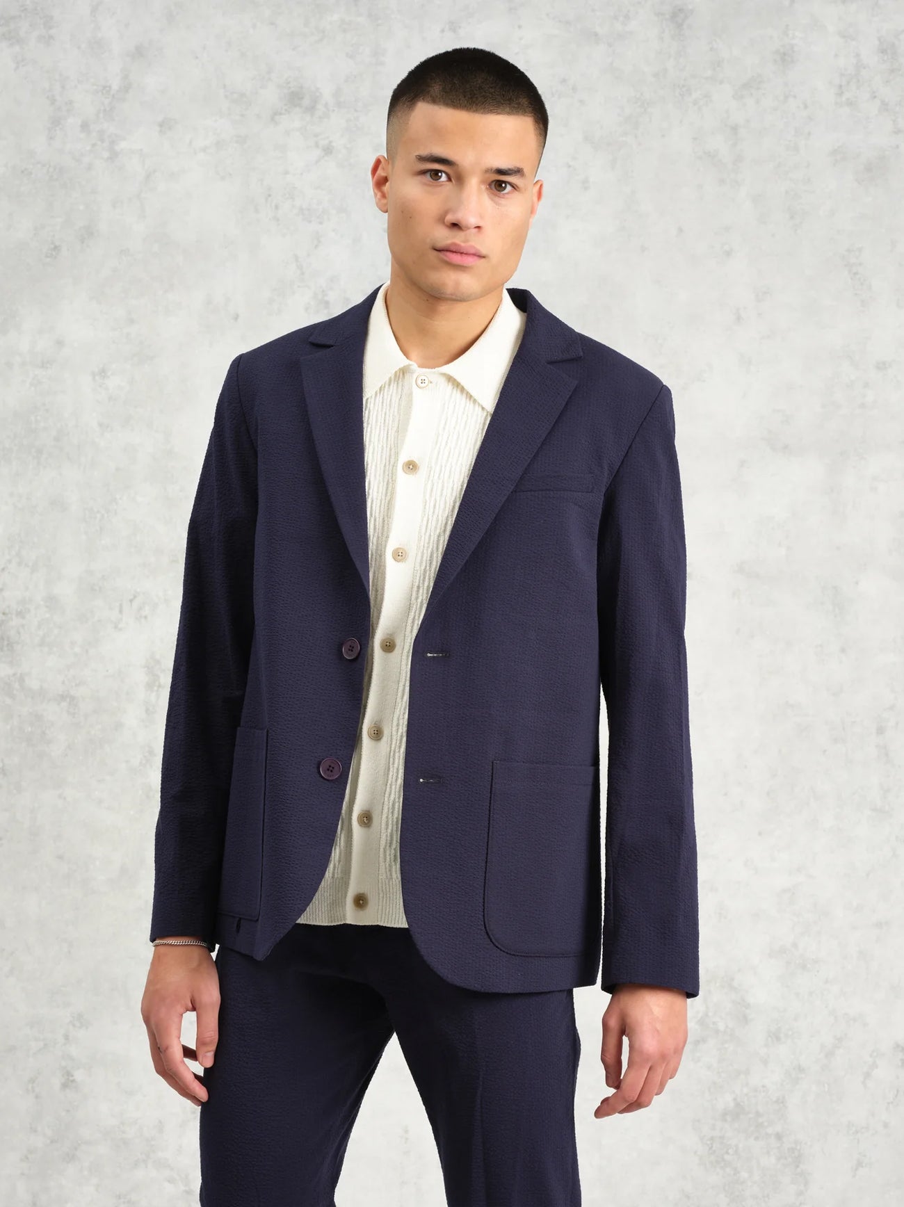 Mens Navy Fintry Seersucker Blazer
