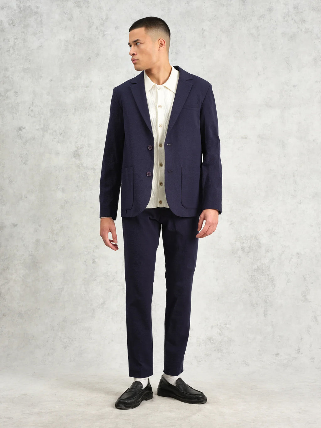 Mens Navy Fintry Seersucker Blazer