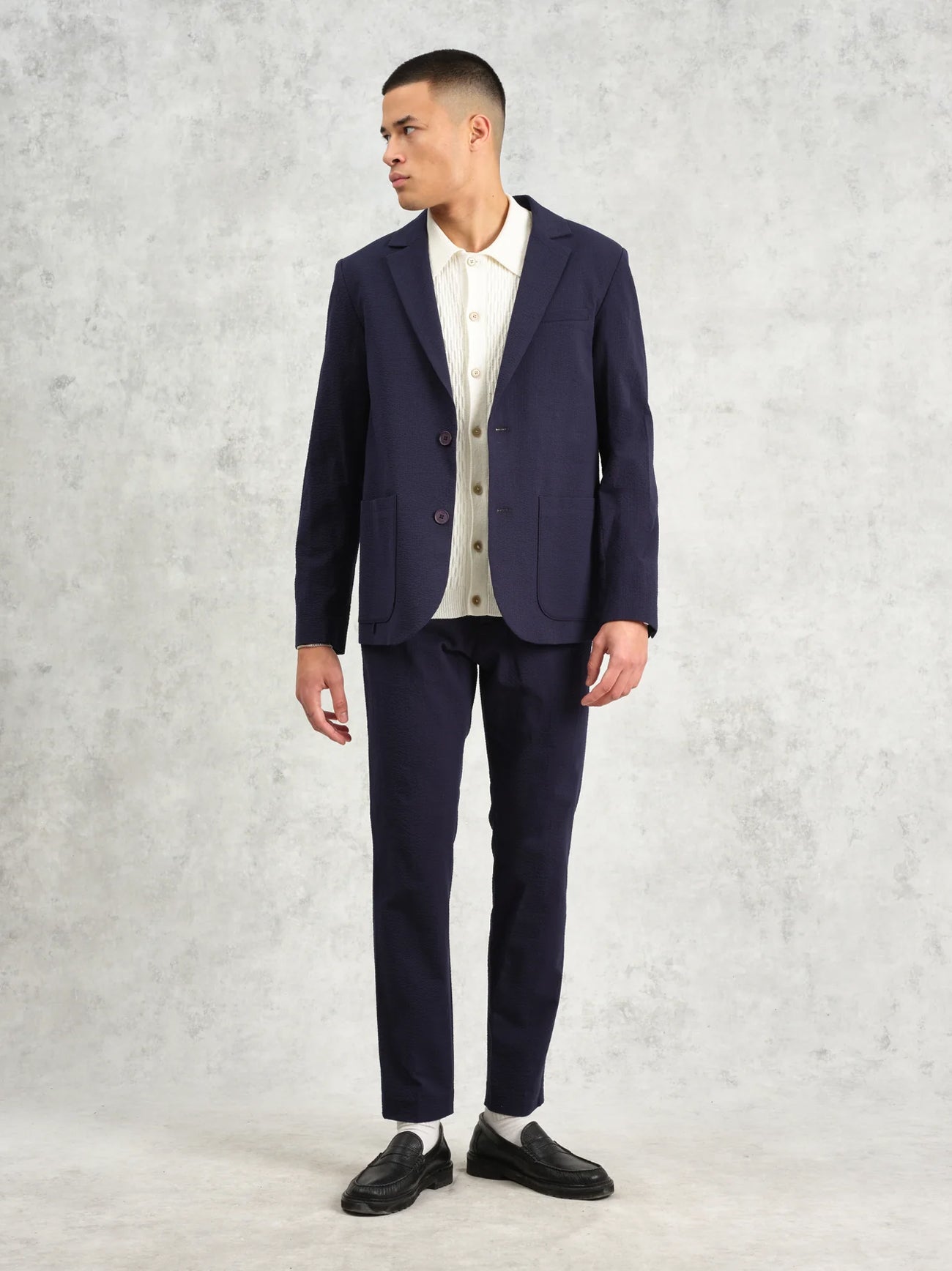 Mens Navy Fintry Seersucker Blazer