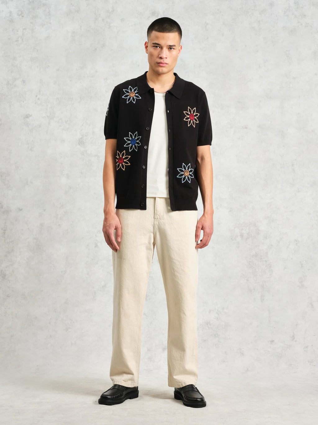 Mens Black Multi Tellaro Floral Embroidered Shirt