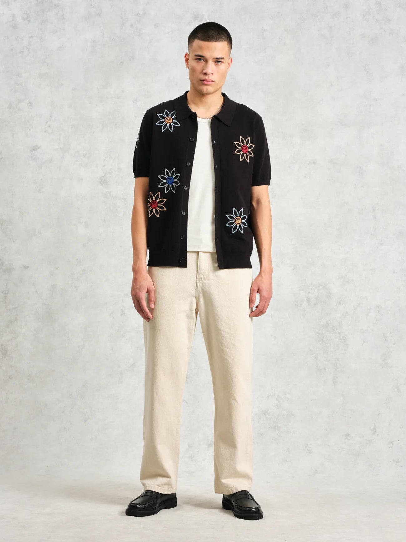 Mens Black Multi Tellaro Floral Embroidered Shirt