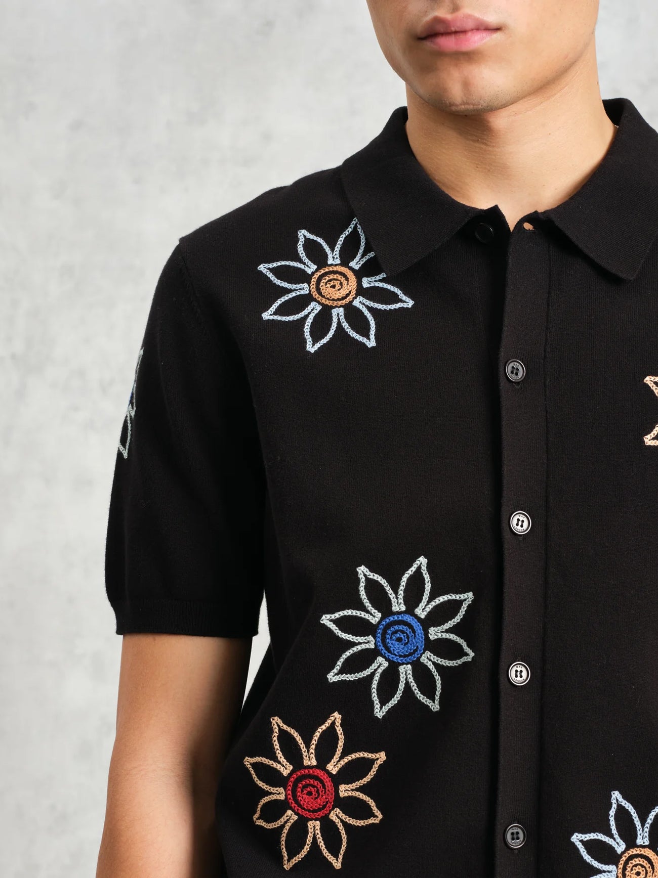 Mens Black Multi Tellaro Floral Embroidered Shirt