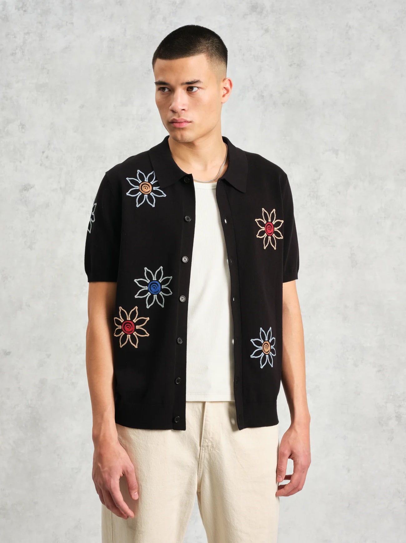 Mens Black Multi Tellaro Floral Embroidered Shirt