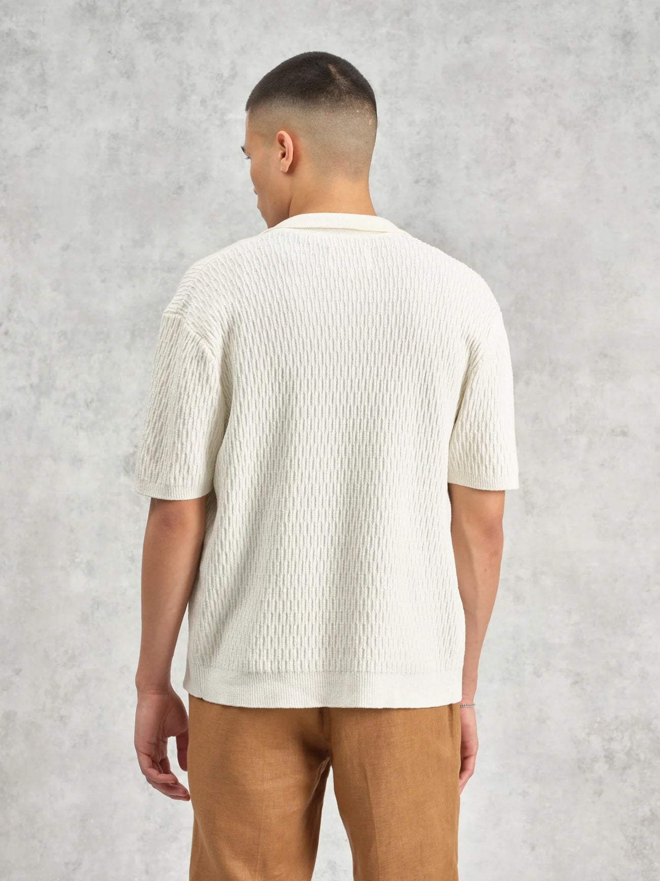 Mens Cable Ecru Tellaro Honeycomb Cable Shirt