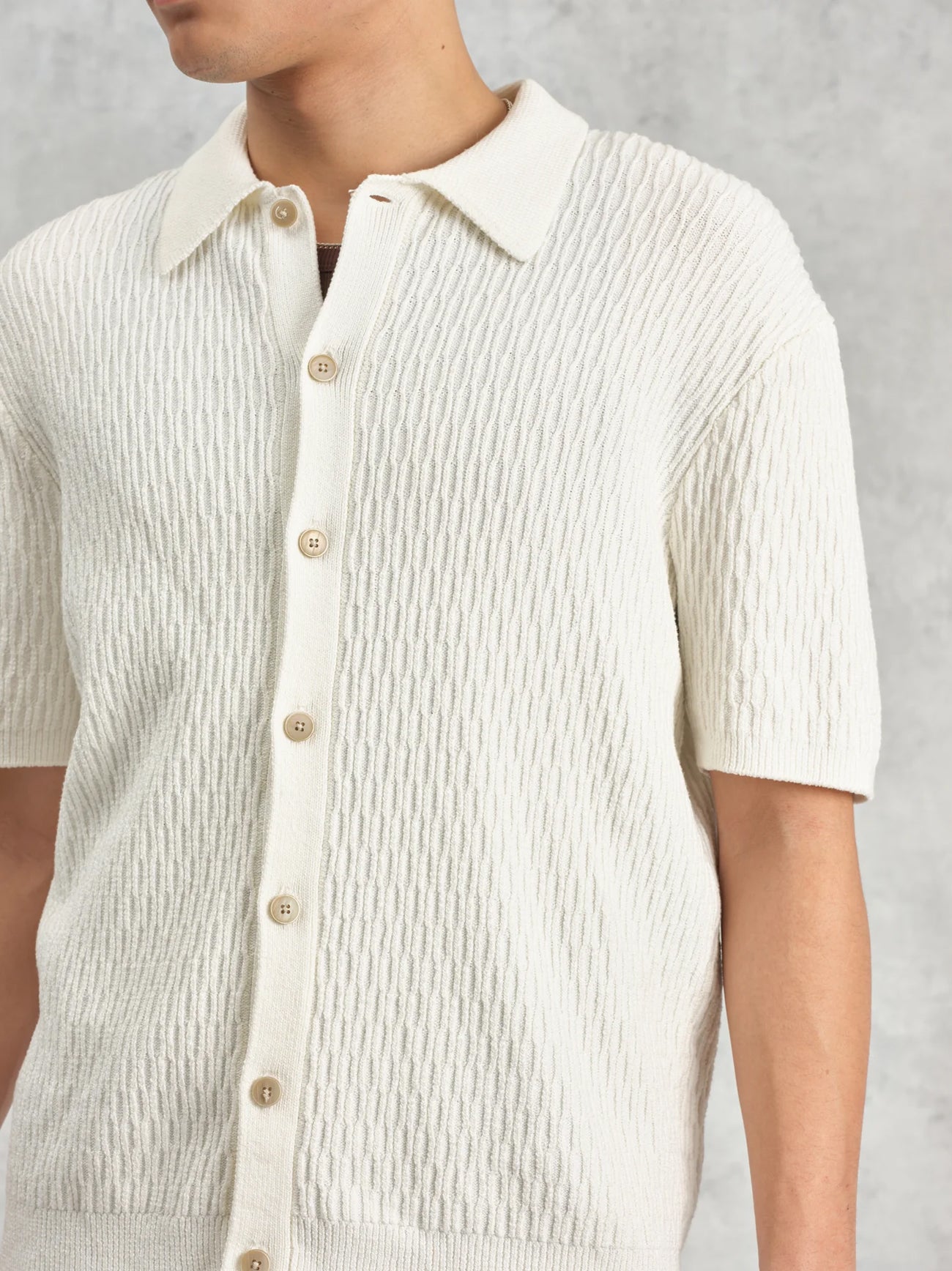 Mens Cable Ecru Tellaro Honeycomb Cable Shirt