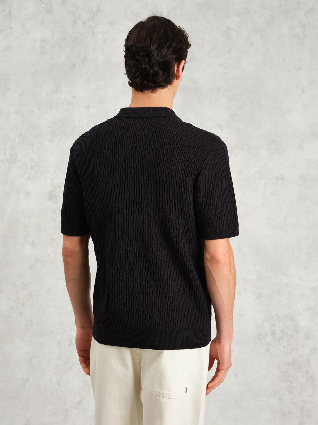 Mens Cable Navy Tellaro Honeycomb Cable Shirt