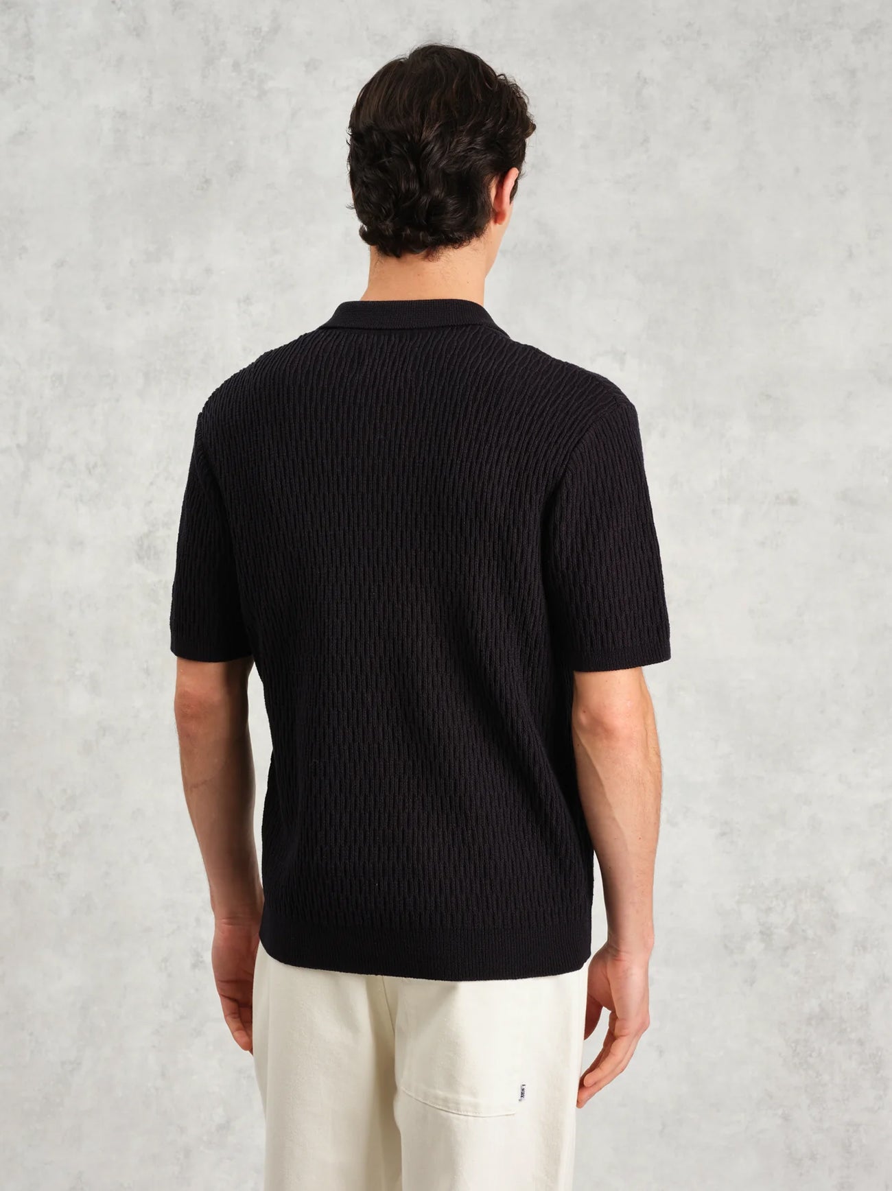 Mens Cable Navy Tellaro Honeycomb Cable Shirt